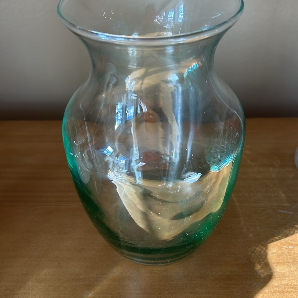 Vintage Glass Vase with Green Hues 7.5 inches.